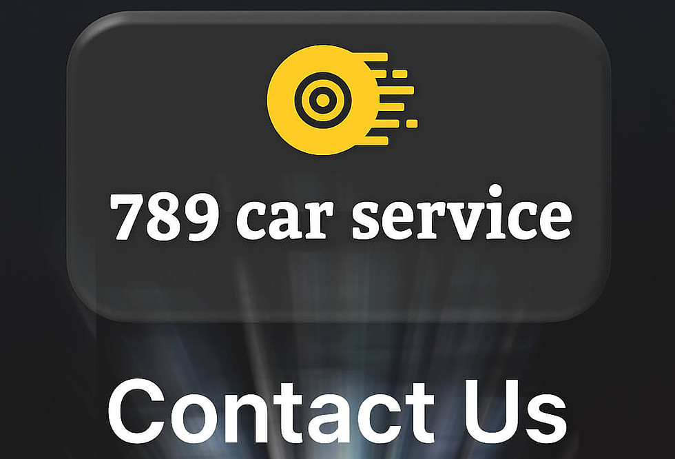 789 Car Service Company 聯絡我們頁面橫額，深灰漸層背景，公司 Logo 置中，下方寫有 Contact Us