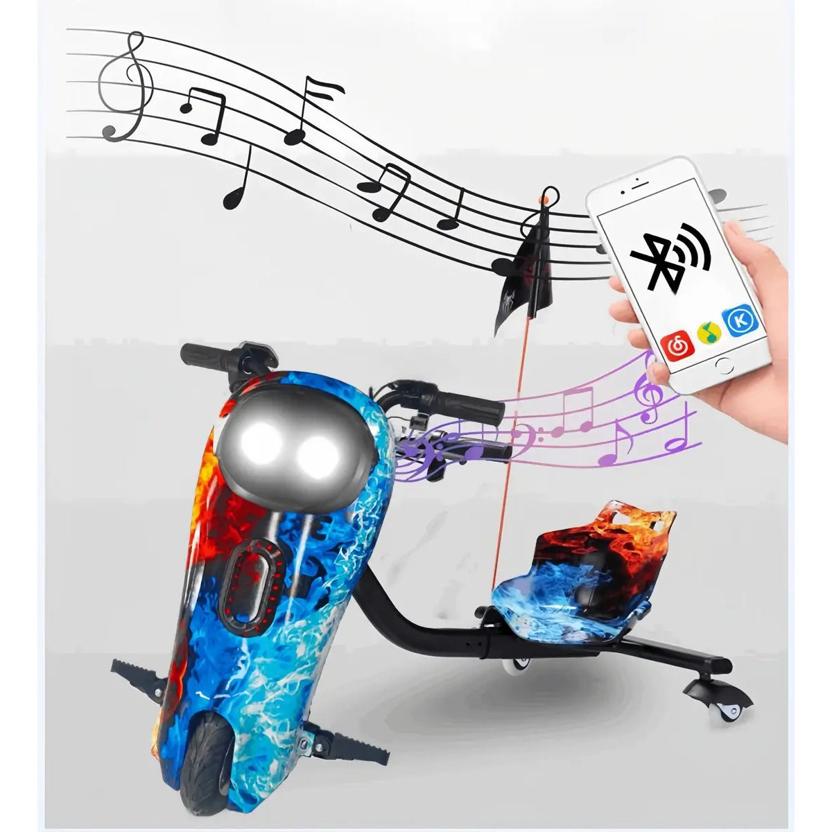 Triciclo Patinete Elétrico Infantil Tomate 36V Com Bluetooth e LED