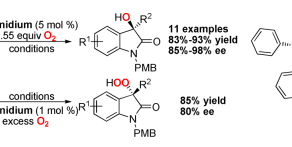 Pentanidium–Catalyzed Enantioselective α-Hydroxylation of Oxindoles Using Molecular Oxygen
