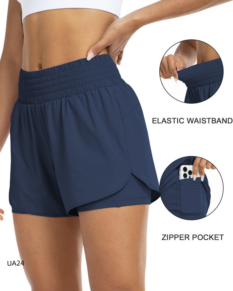 Women's High-Waisted 2-in-1 Quick-Dry Shorts with Zipper Pocket Elastic Waist fo