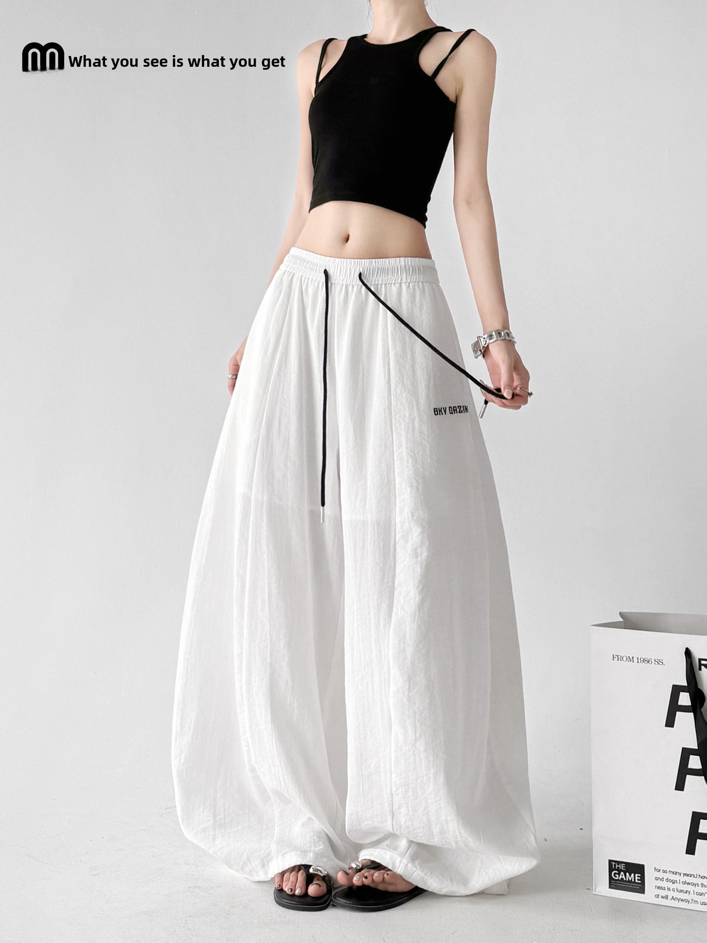 White Summer New Loose Wide Leg Pants Women's Casual Lightweight Comfortable Loo