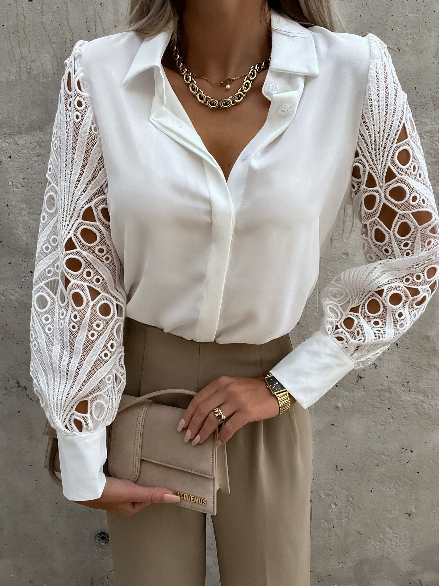 Women Elegant Solid Chiffon Blouse Spring Summer Casual Long Sleeve V Neck Loose