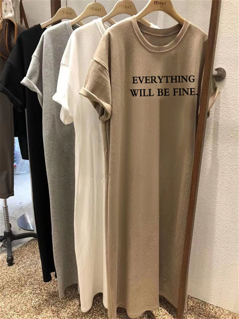 Summer Thin Plus Size Loose Short Sleeved Dress Women 2025 New Letter Printed Si