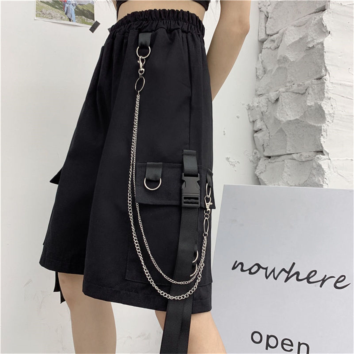 Loose Cargo Shorts Women Large Pocket Harajuku Japan Shorts Girl Couple Korean U
