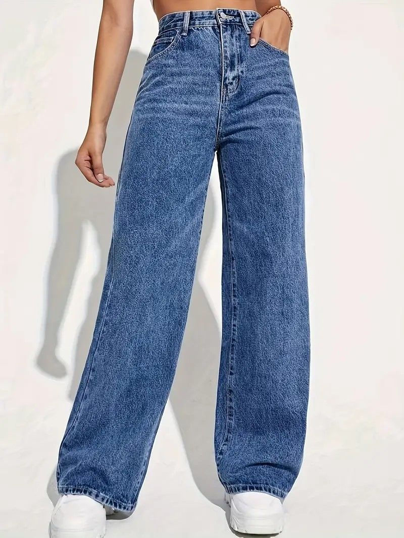 Fashion retro blue jeans women y2k High street baggy straight pants High waisted