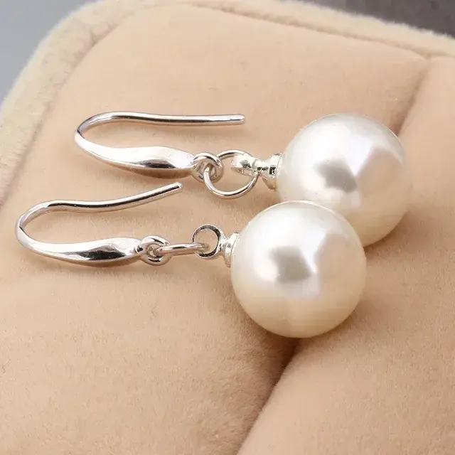 New Fashion 925 Sterling Silver Custom 10mm Pearl Drop Earrings Jewelry for Woma