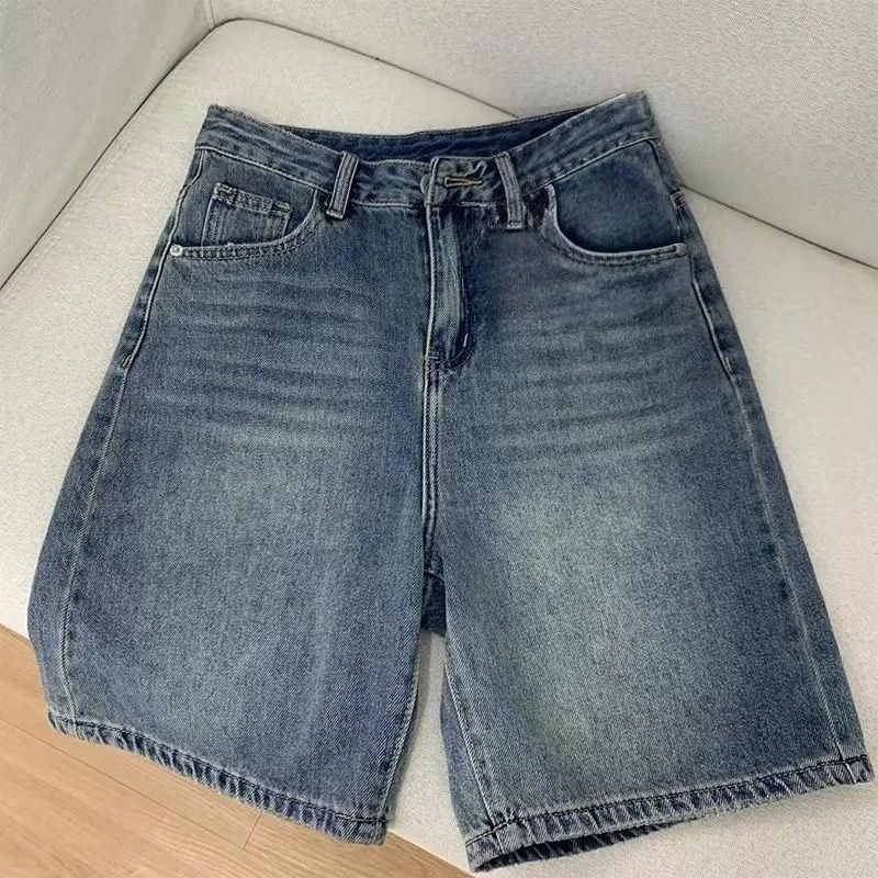 Spring Summer Women Casual Denim Shorts Fashion Female Wide Leg Short Jeans Knee