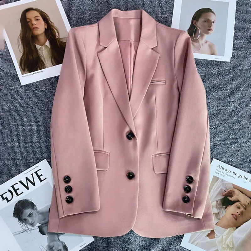 Elegant Office Lady Blazers for Women 2025 Fashion Long Sleeve Single Button Bla