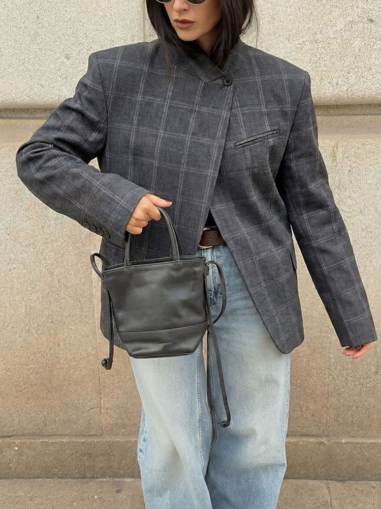 HH Women Fashion Plaid Blazer Coat Stand Collar Long Sleeve Jacket 2026 Spring T