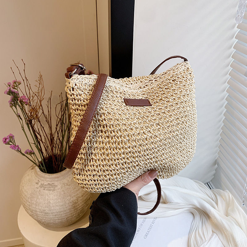 Bohemian Straw Beach Bags For Women High Capacity Handmade Shoulder Bag Casual W