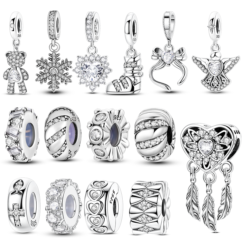 Original 925 Sterling Silver Charms Boot Dreamcatcher Bow Beads Pendants Fit Bra