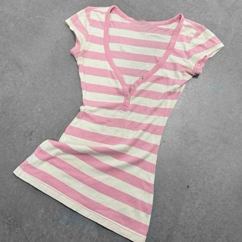 Stripe pattern casual tops chic cotton fashion Y2K tops cute silm rock aesthetic