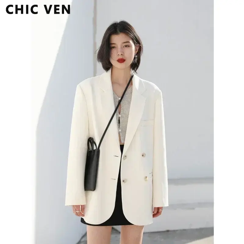 CHIC VEN 2026 Fashion Women's Blazer Office Lady Long Sleeve Double-breasted Mid