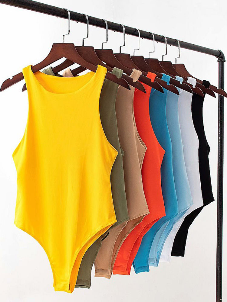 summer solid sexy bodycon women bodysuits female 4 color green slim casual body