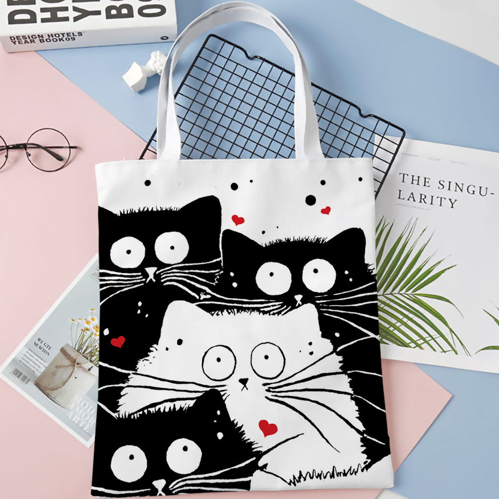Cute Cat Shopping Grocery Reusable School Girl Gift Andeiltech Tote Bag for Wome