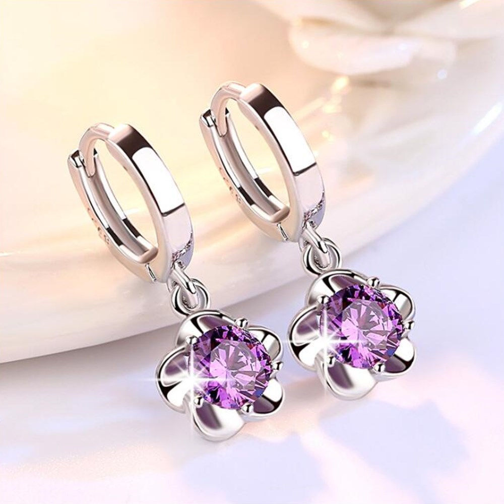 925 Sterling Silver Earrings Jewelry High Quality Retro Simple Pattern Purple Wh