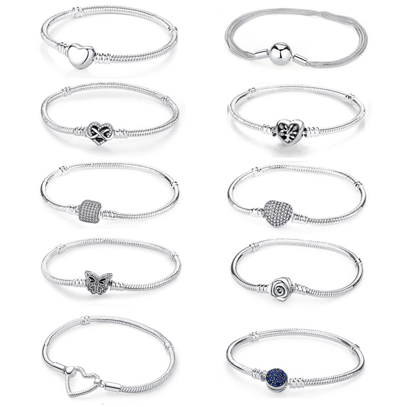 Original 925 Sterling Silver Bracelets Love Heart Moon Flower Butterfly Pave CZ