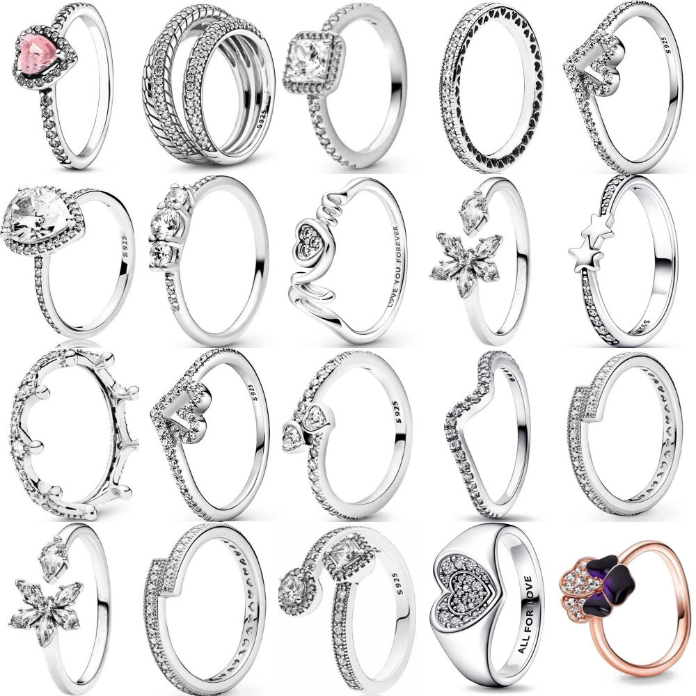 Hot Sale 925 Sterling Silver Rings Stackable Infinite Heart Flower Crown Trinket