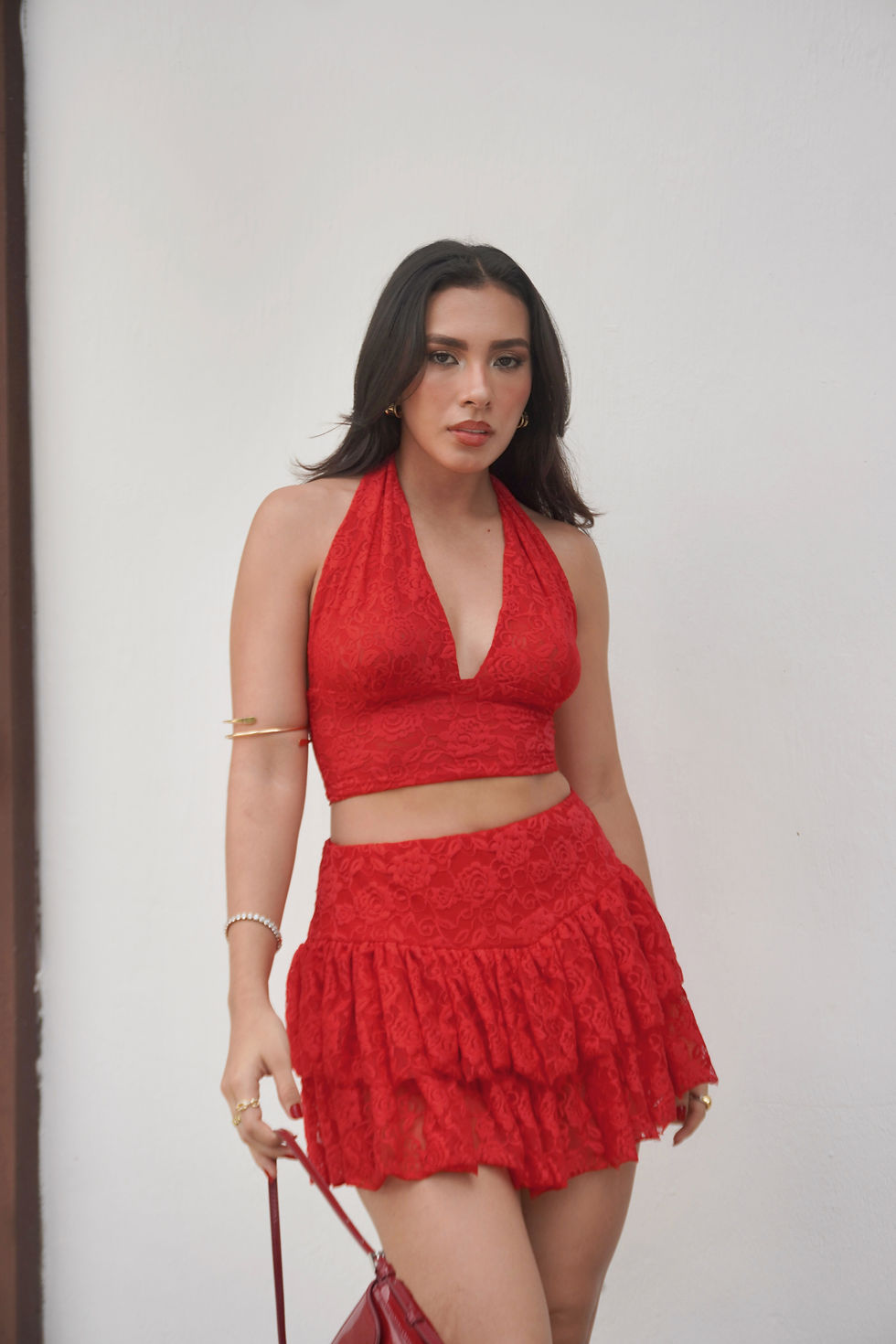 Miniatura: Falda Short Encaje Roja