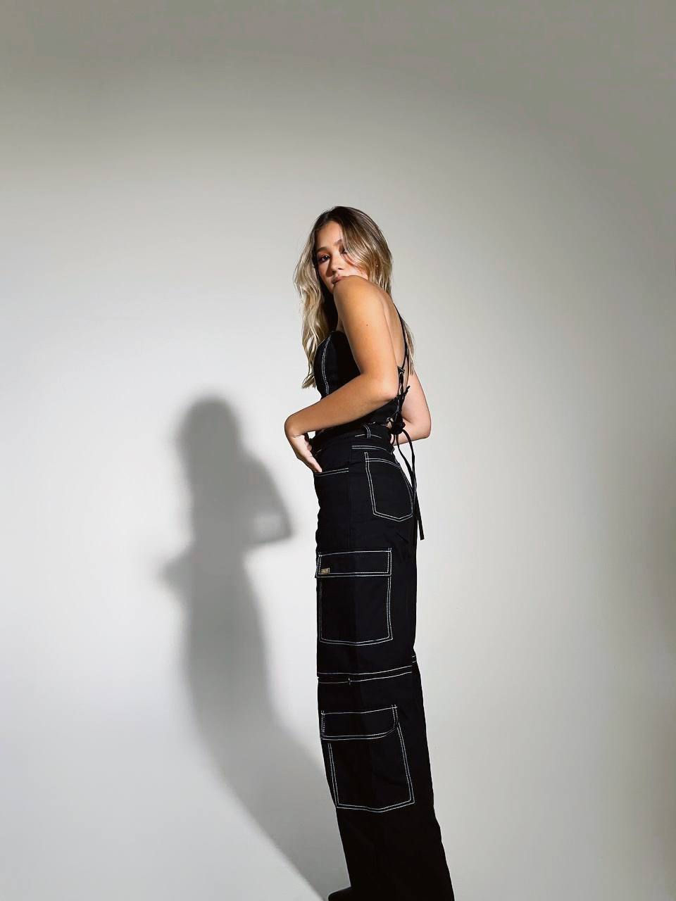 Miniatura: Pantalon Cargo Pespuntes Negro