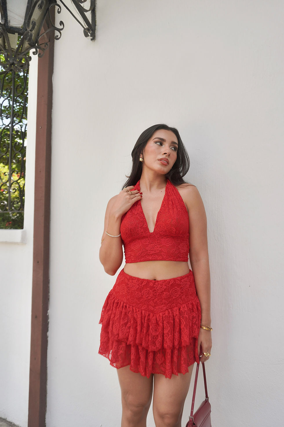 Miniatura: Falda Short Encaje Roja