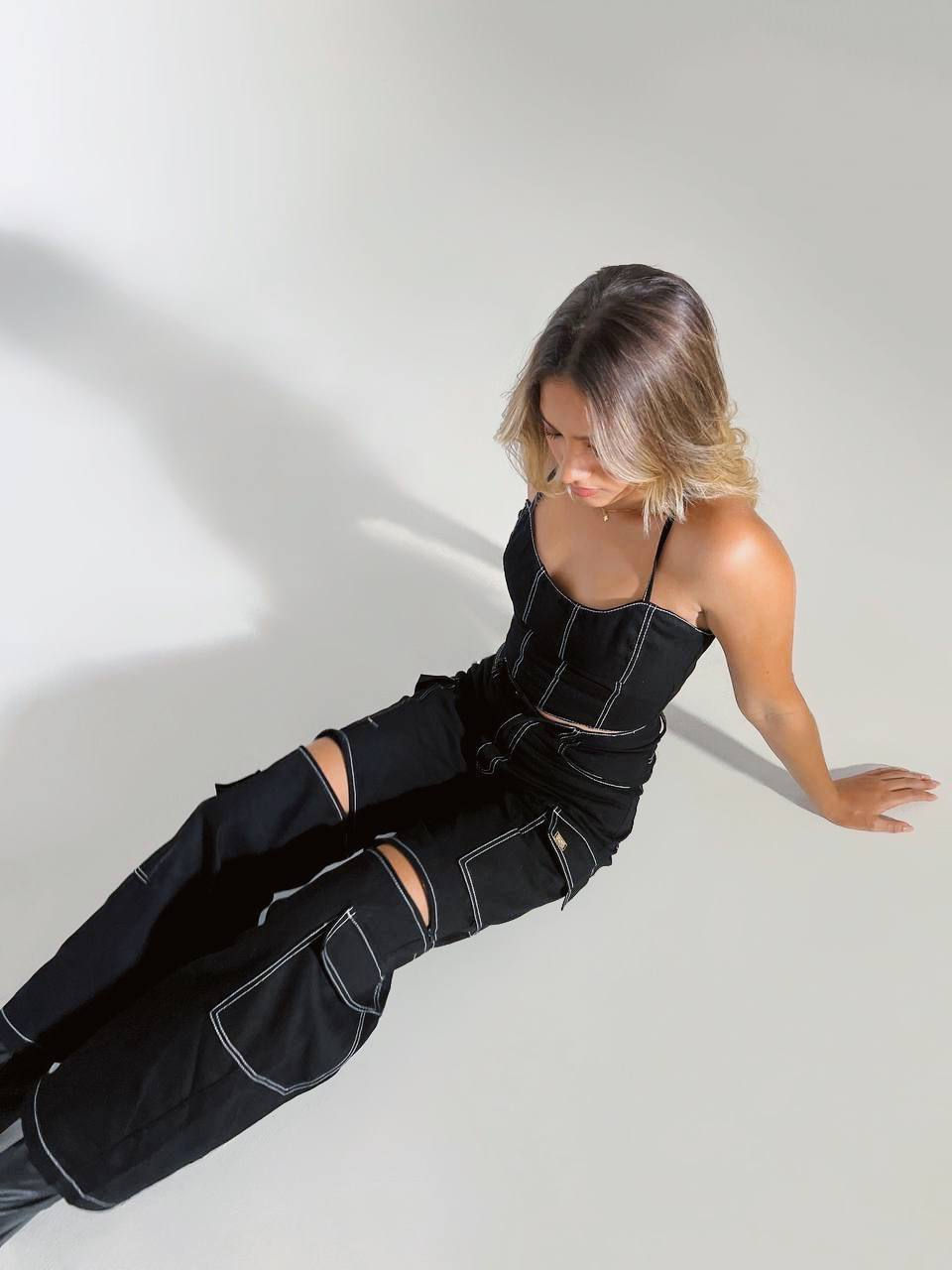 Miniatura: Pantalon Cargo Pespuntes Negro