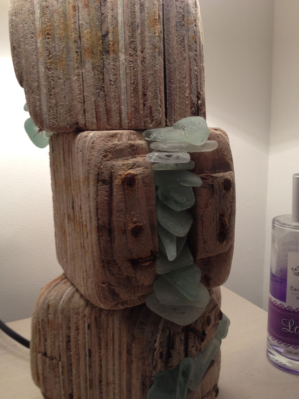 Thumbnail: Stacked Driftwood & Seaglass Table Lamp