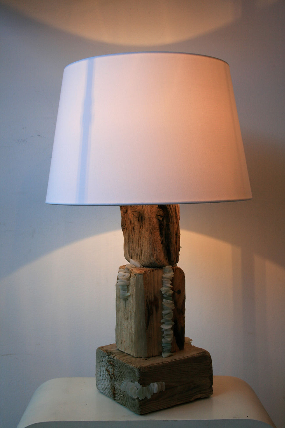Thumbnail: Stacked Driftwood & Seaglass Table Lamp