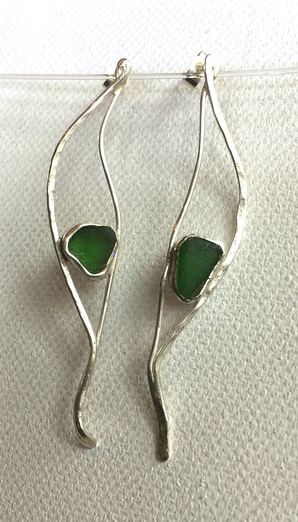 Thumbnail: Slender Silver & Seaglass Drop Stud Earrings - SOLD - similar designs coming soo