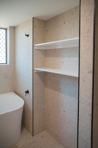 Modern terrazzo bathroom design with scandi oak vanity
