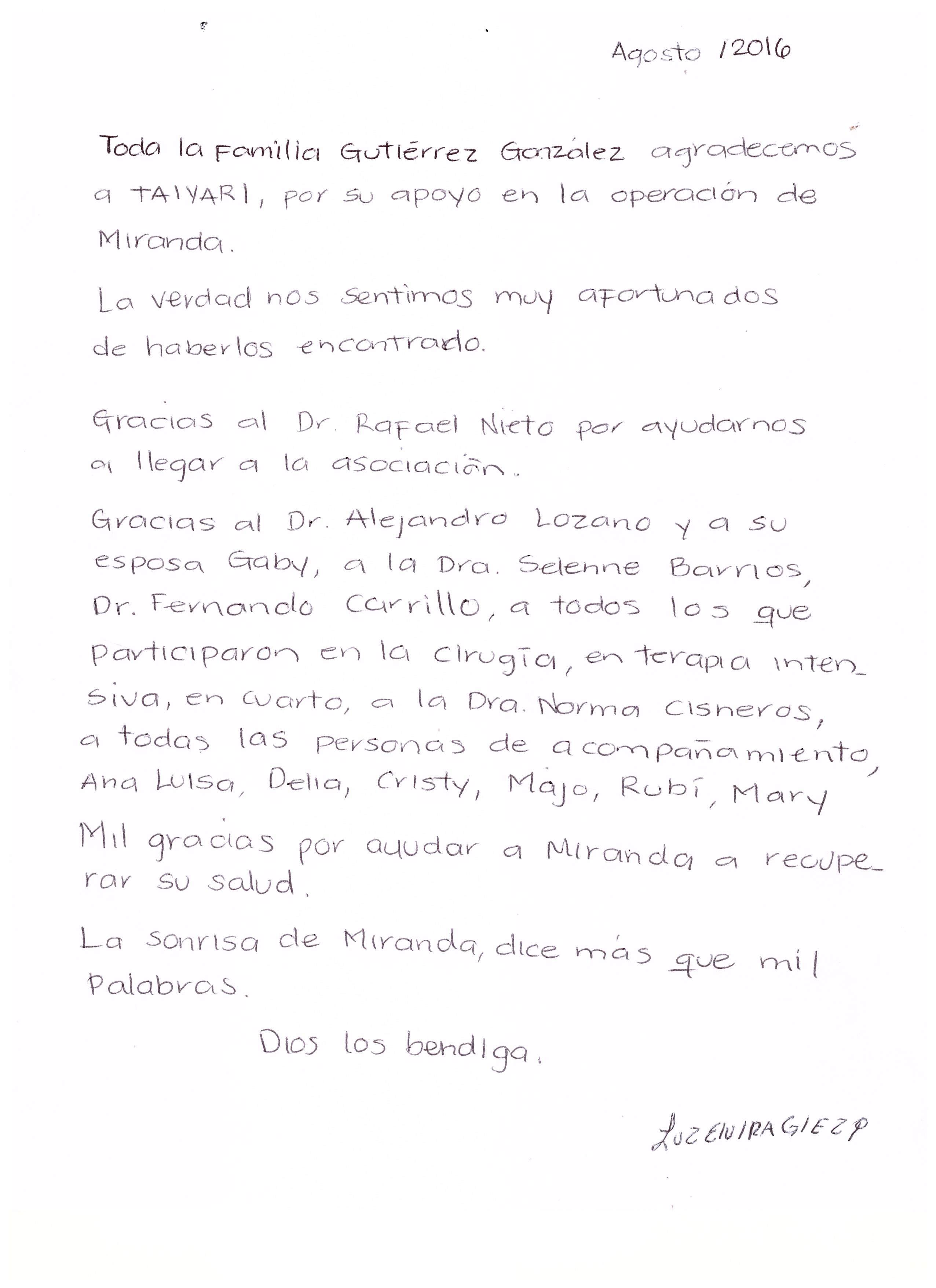 Carta papás de Miranda Gpe