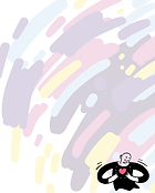 a colorful background with a person holding a heart over their chest in the bottom corner