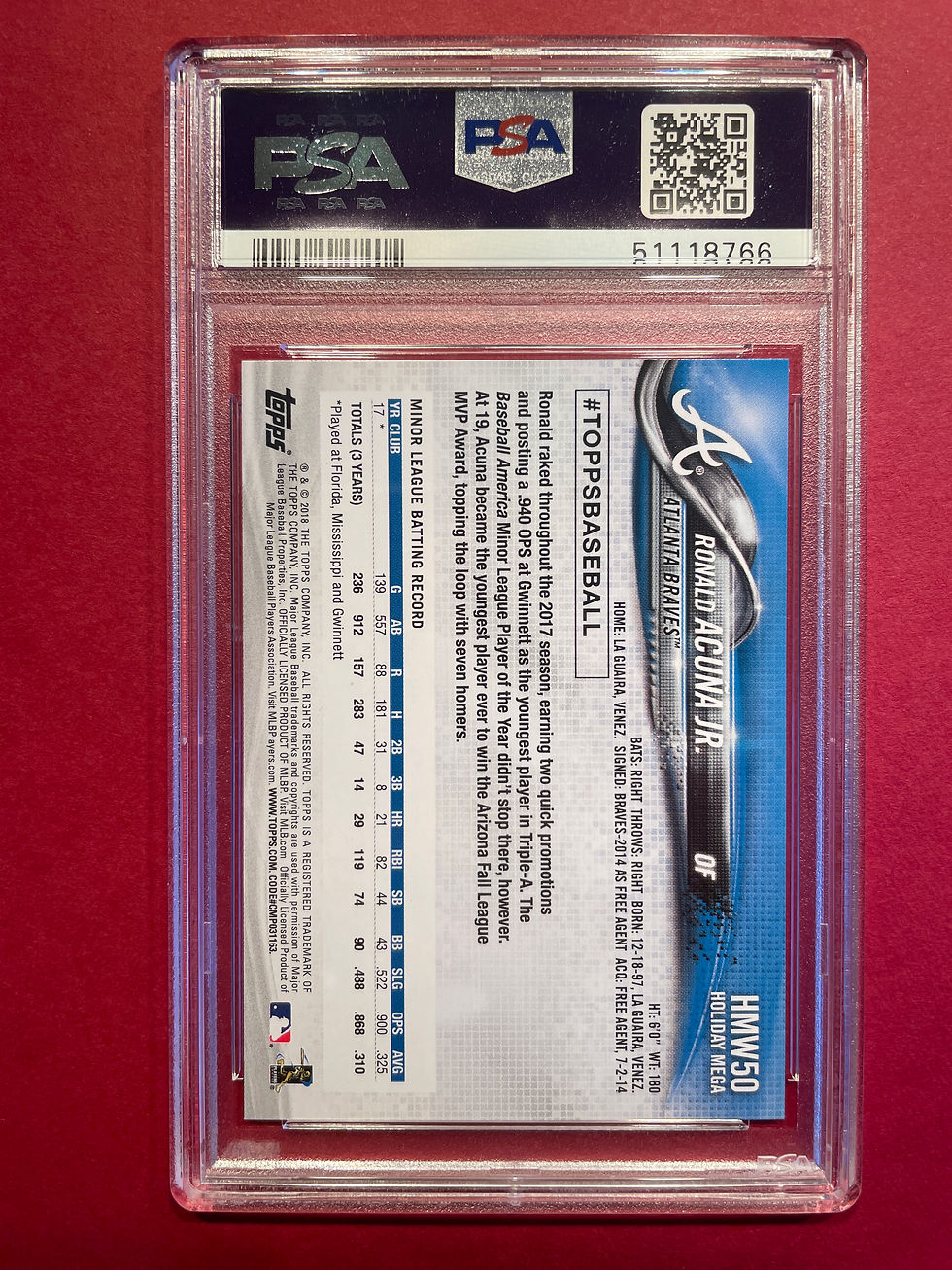 2018 Topps Holiday #50  Ronald Acuna PSA 10 - Back