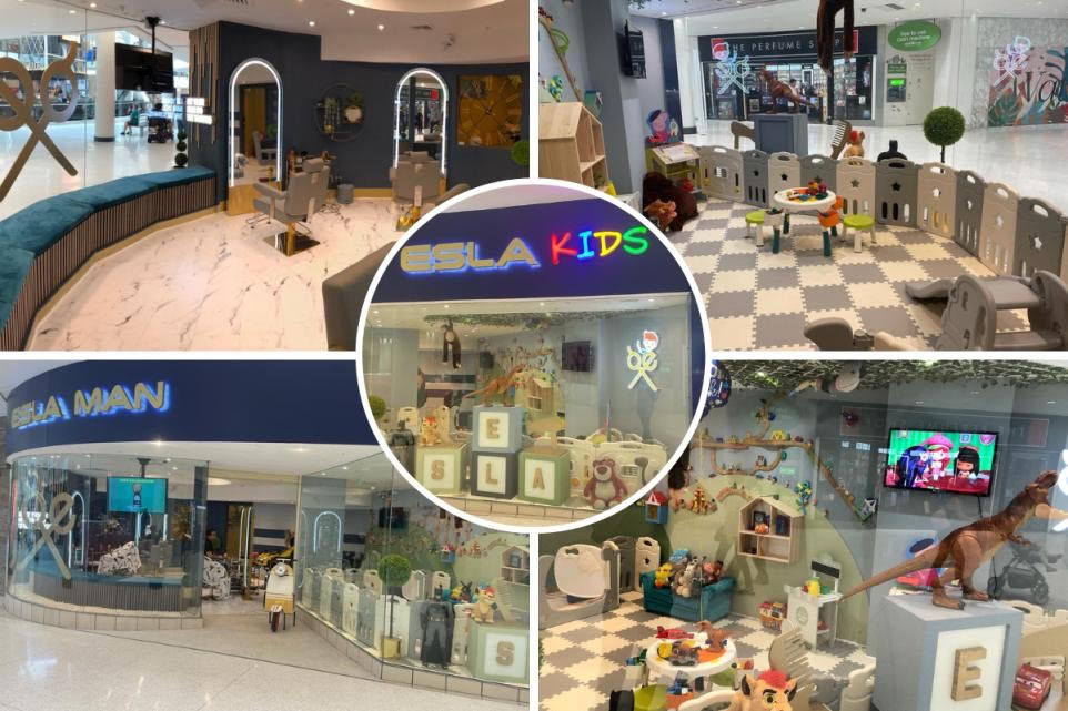 Close-up view of barber tools arranged neatly on a wooden counter