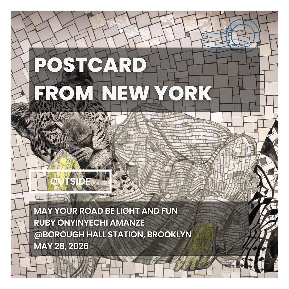 Mosaic poster of a child and bear in a tiled New York station, with text: POSTCARD FROM NEW YORK, OUTSIDE, and event details