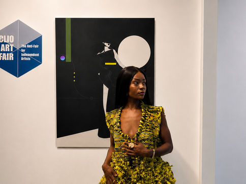 EVIE I at Clio art fair 22nd Edition wearing Borinquen Gallo, Fertile Grounds 4, 2025
