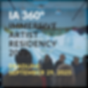 People in an art space with vibrant projections. Text: "IA 360° Immersive Artist Residency 2026. Deadline: September 29, 2025."