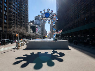 Art installation called DREAMLAND SIRENS  by CHARLOTTE COLBERT at  FLATIRON SOUTH PUBLIC PLAZA, NY