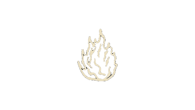 Icono animado de una llama dorada que representa la cocina a fuego de Chimbay, restaurante frente al mar en El Médano