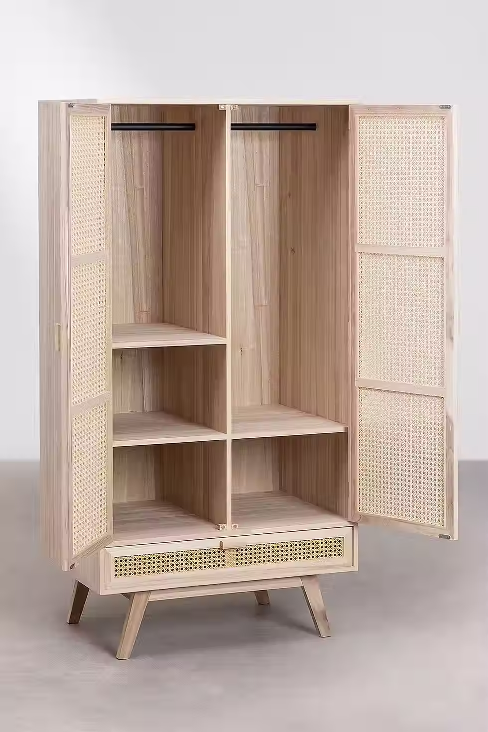 Miniaturbild: Kleiderschrank Ralik mit Schublade – Holz & Rattan