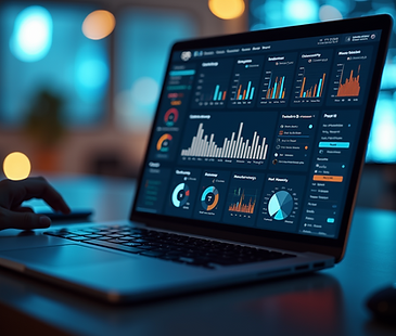 Professional-technical-shot of a website-dashboard-on-a-laptop-screen-featuring-key-perfor