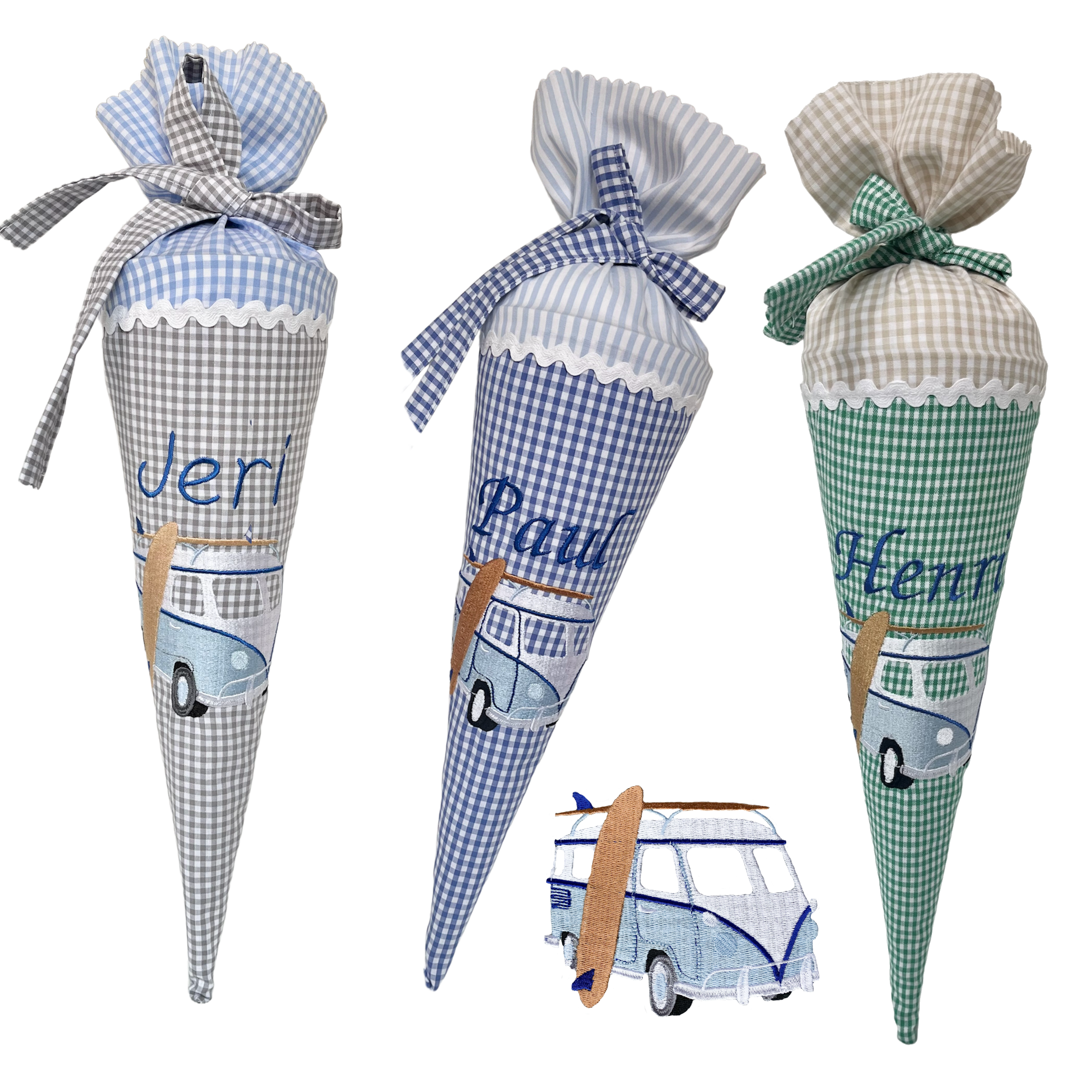 Kleine Schultüte "Bulli/ Surfer" 35cm oder 50cm mit Namen bestickt - viele Stoff