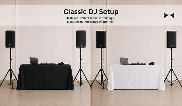 classy minimal DJ setup with either black or white table cloth