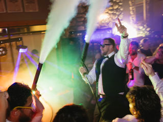 bride and groom firing up the cryo jets at high energy fernie wedding with dj mico
