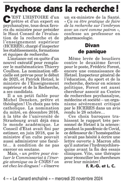 Un prêtre ou un psychanalyste pour diriger le HCERES