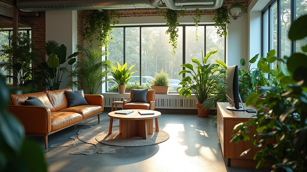 High angle view of a modern coworking office filled with greenery