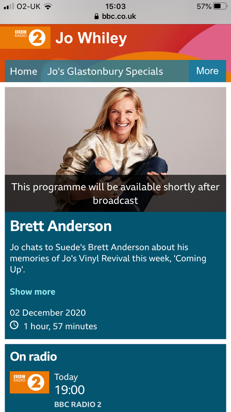 Brett on Radio 2 7pm GMT