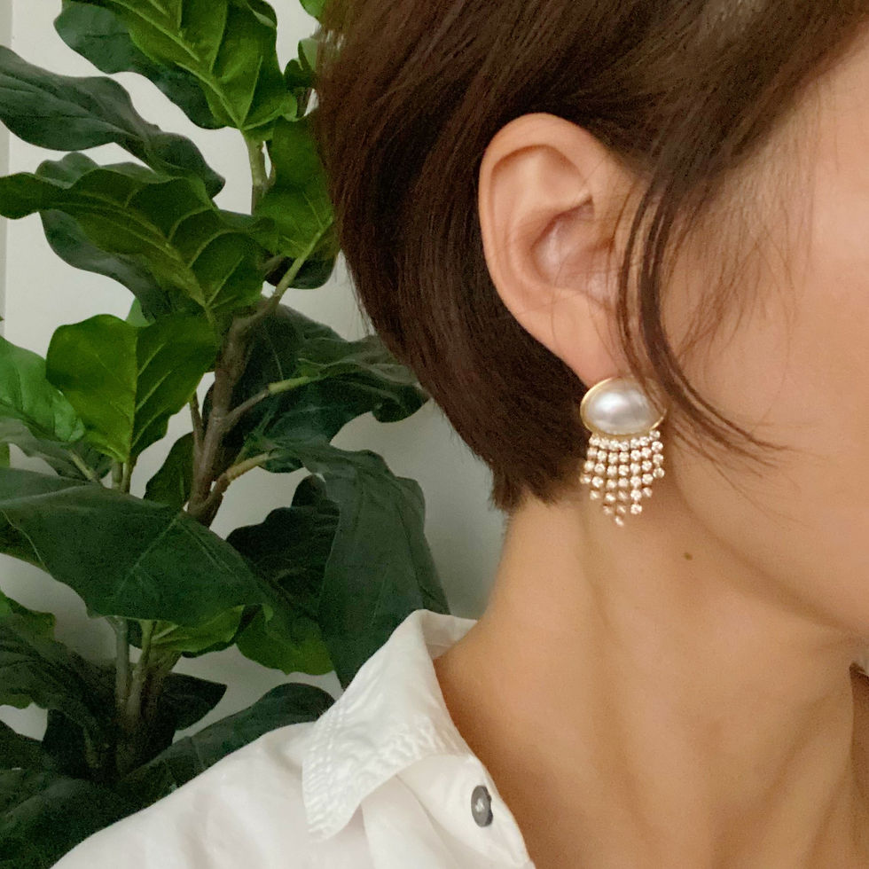 Miniaturbild: Pearl Button Cascade Shine Earrings