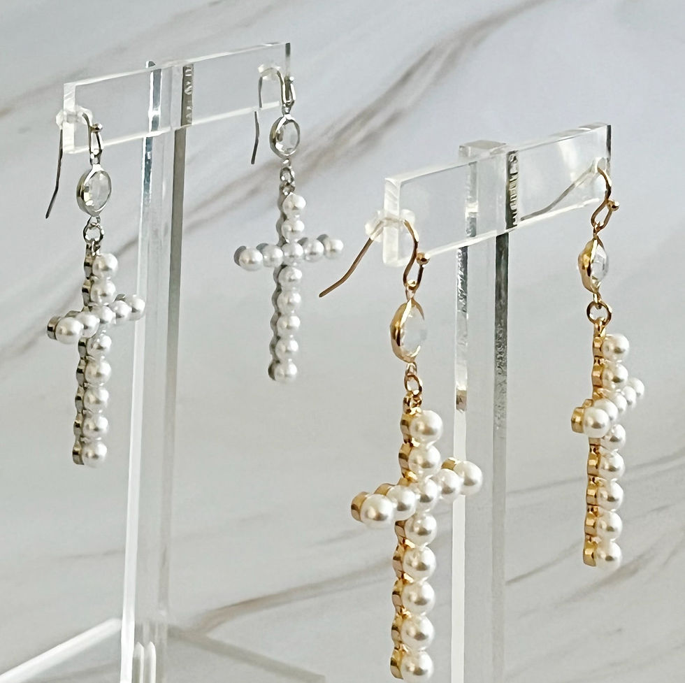 Miniaturbild: Pearl Cross Dangle Earrings
