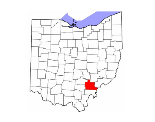 Locator map of Ohio with Athens County highlighted